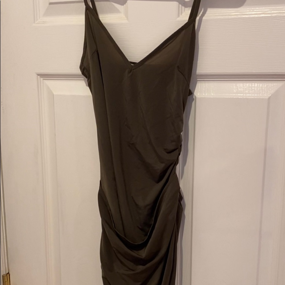 Mistress Rocks 'KARMA' Khaki Silky Jersey Draped Slip Dress size small
